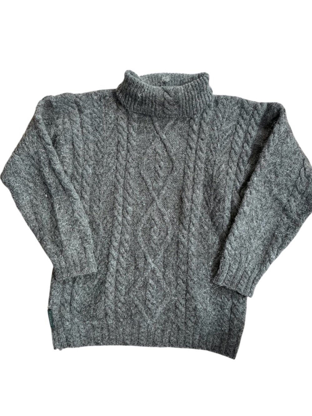Wool Alpaca Made in Ireland Connemara Grey Chunky Fisherman Cable Knit Sweater